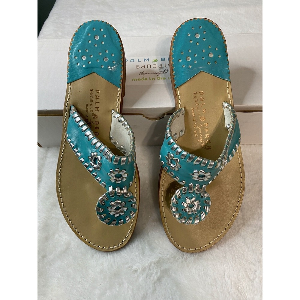 Palm Beach Sandals Turquoise and Silver With Original Box Used Women's 7.5